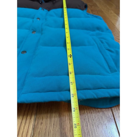 Patagonia Bivy Puffer Vest Full Zip Goose Down Khaki Blue Brown Men's large L - Picture 5 of 11